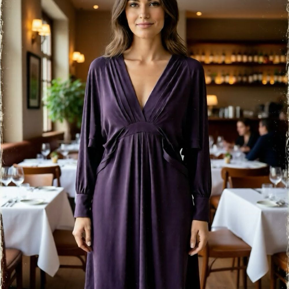 Stylish Deep Purple V-Neck Dress